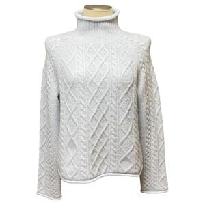 J.Crew Alpaca Wool Cable Knit Rollneck Sweater Light Blue Gray Medium